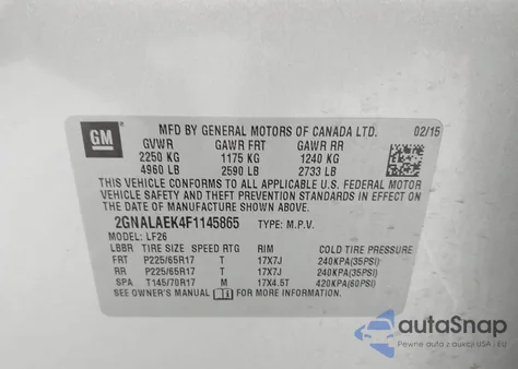 2015 Chevrolet Equinox Ls from USA, damaged, VIN 2GNALAEK4F1145865